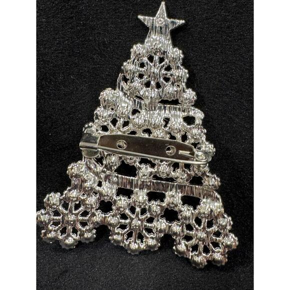 Sparkling Clear Rhinestone Christmas Tree Brooch Pin Silver-Tone CP37 - Picture 4 of 5